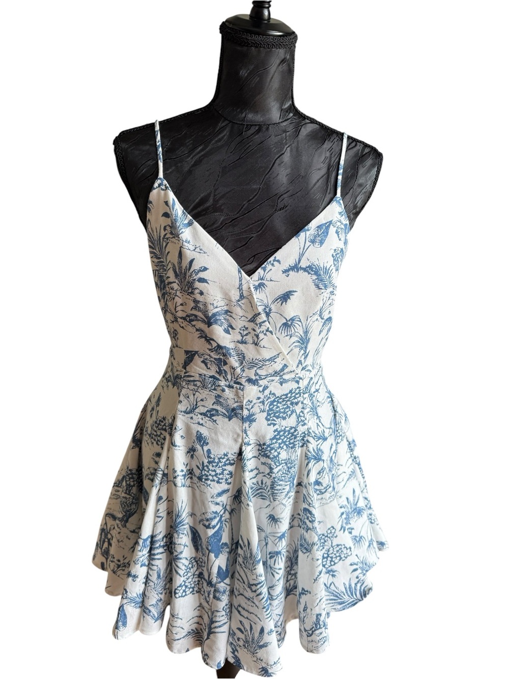 Lush Blue White Toile Print Fit & Flare Mini Dress Size Small